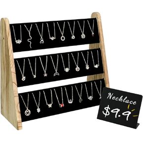 OPELETNNT Necklace Display Stands for Selling, 3 Tier Necklace Holder Stand with Velvet, 72 Slots Necklace Organizer Stand, Rustic Wood Necklace Stand Jewelry Display for Vendors Craft Shows in Kuwait