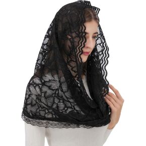 PAMOR Infinity Floral Veils Scarf Chapel Veil Head Covering Wrap Style Latin Mass Lace Mantilla