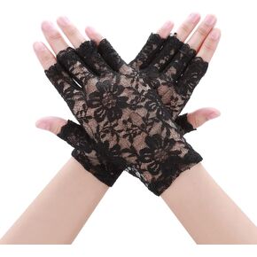 Sunblock Fingerless Gloves Bridal Lace Gloves Women Short Fingerless Floral Gloves Bridal Prom Gloves for Wedding Tea Party