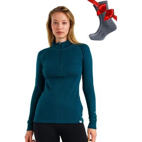 قميص نسائي من صوف ميرينو بأكمام طويلة ونصف سحاب (X-Large، 250 Deep Teal) in Saudi Arabia