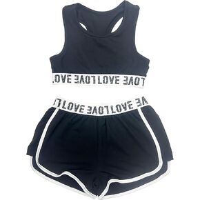 KKmeter Kids Girls 2pcs Dance Outfit Racer Back Crop Top with Shorts Clothing Sets for Sport Gymnastic Dancing Swimming