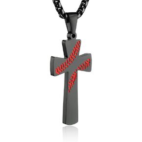 HZMAN To My Son, Baseball Cross Necklace I CAN DO ALL THINGS Bible Verse Stainless Steel Necklace Christmas Birthday Gift from Mom Dad