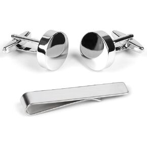 Classic Cufflinks for Men Silver Blank Cuff Links and Tie Clip Set in Saudi Arabia