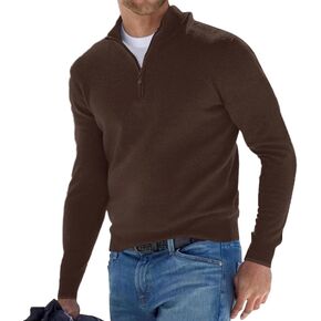 Lexiart Men's Quarter Zip Sweater Casual Mock Neck Pullover Ribbed Knit Polo Sweater
