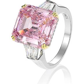 AINUOSHI Emerald Cut Ring Solitaire Baguette 3 Stones 9 Carat Cubic Zirconia CZ Engagement Sterling Silver Wedding Anniversary Band Jewelry