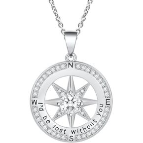 jiacharmed قلادة للزوجة، قلادة هدية للزوجة صديقة الزفاف الذكرى عيد الميلاد عيد الحب عيد الأم، قلادة البوصلة للنساء، الذهب الأبيض in Kuwait
