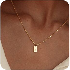 Initial Necklaces for Women 14K Gold Plated Letter Necklace Dainty Gold Name Necklace Personalized Initial Tag Pendant Necklace for Women Trendy Gold Jewelry in Kuwait