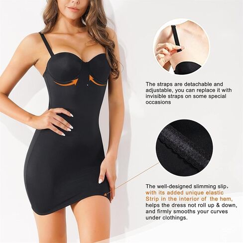 فستان نسائي من BRABIC، ملابس داخلية كاملة الانزلاق، ملابس داخلية لتشكيل الجسم مع حمالات صدر مدمجة، ظهر أملس in Kuwait