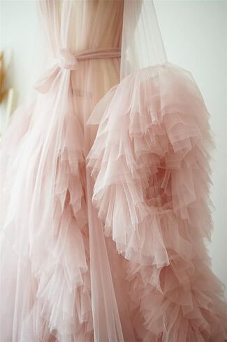 BATHGOWN Sexy Illusion Long Lingerie Tulle Robe Nightgown Bathrobe Sleepwear Bridal Robe Wedding Scarf in Saudi Arabia