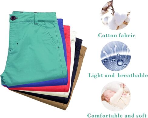 BASADINA Boys Shorts with Adjustable Waist School Chino Shorts for Kid 4-14 Years, 6 Colors to Choose in Kuwait