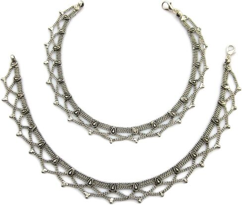 انديا ستوب زوج خلخال بشراشيب من الفضة الالمانية بتصميم عتيق من مجوهرات بوهو مصنوعة يدويا, النحاس in Kuwait