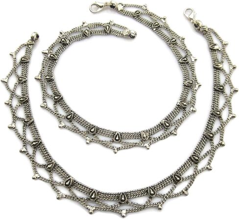 انديا ستوب زوج خلخال بشراشيب من الفضة الالمانية بتصميم عتيق من مجوهرات بوهو مصنوعة يدويا, النحاس in Kuwait