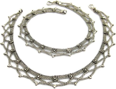 انديا ستوب زوج خلخال بشراشيب من الفضة الالمانية بتصميم عتيق من مجوهرات بوهو مصنوعة يدويا, النحاس in Kuwait