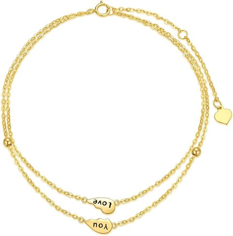 sisgem 14k الذهب الحقيقي الطبقات الخلخال للنساء، الذهب الأصفر أحبك إلى الأبد سوار الكاحل طبقات القدم الحلي هدايا لعيد الميلاد عيد الميلاد 8/8.5 + 2 بوصة in Saudi Arabia