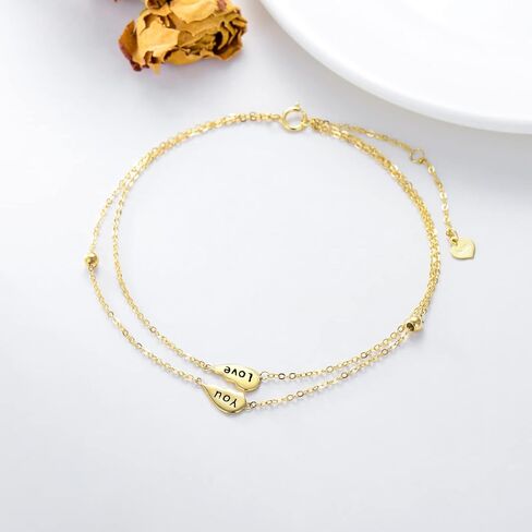 sisgem 14k الذهب الحقيقي الطبقات الخلخال للنساء، الذهب الأصفر أحبك إلى الأبد سوار الكاحل طبقات القدم الحلي هدايا لعيد الميلاد عيد الميلاد 8/8.5 + 2 بوصة in Saudi Arabia