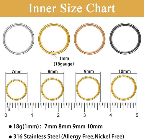 Nose Rings Hoops 16Pcs 18G Septum Ring Hoop Set for Women Men,316L Surgical Steel Seamless Hinged Nose Lip Septum Rings Cartilage Daith Tragus Septum Sleeper Earrings Body Piercing 7 8 9 10mm in Saudi Arabia