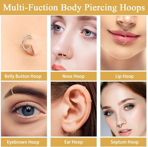 Nose Rings Hoops 16Pcs 18G Septum Ring Hoop Set for Women Men,316L Surgical Steel Seamless Hinged Nose Lip Septum Rings Cartilage Daith Tragus Septum Sleeper Earrings Body Piercing 7 8 9 10mm in Saudi Arabia