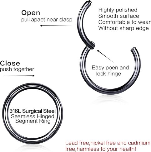 ZUOPOEKI 2 قطعة حلقات الأنف الأطواق 316L الفولاذ الجراحي 14G 16G 18G 20G حلقات الحاجز الحلزون محارة هوب الذهب الفضة الأسود هيئة ثقب المجوهرات للنساء الرجال in Kuwait