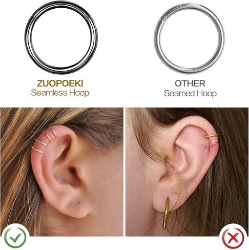 ZUOPOEKI 2 قطعة حلقات الأنف الأطواق 316L الفولاذ الجراحي 14G 16G 18G 20G حلقات الحاجز الحلزون محارة هوب الذهب الفضة الأسود هيئة ثقب المجوهرات للنساء الرجال in Kuwait