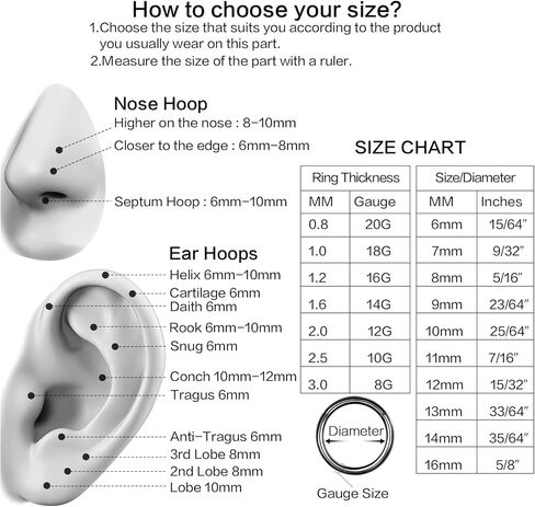ZUOPOEKI 2 قطعة حلقات الأنف الأطواق 316L الفولاذ الجراحي 14G 16G 18G 20G حلقات الحاجز الحلزون محارة هوب الذهب الفضة الأسود هيئة ثقب المجوهرات للنساء الرجال in Kuwait