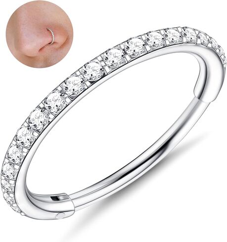 Milacolato 1Pcs G23 Titanium Nose Rings Hoops Hypoallergenic Conch Piercing Jewelry 16G 18G 20G Hinged Segment CZ Paved Clicker Rings for Septum Cartilage Daith Helix Rook Tragus Ear Lobe Earrings for Women Men 6mm/8mm/10mm in Kuwait