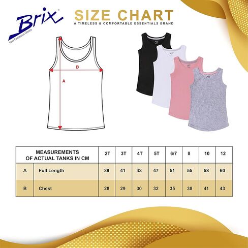 Brix Girls 4-Pack Tank Tops - Jersey Cotton Comfort Soft Sleeveless Tunic Tees. in Kuwait