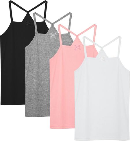 Poroka 4 قطع من قمصان الرقص للفتيات بدون أكمام وحزام السباغيتي قميص داخلي للفتيات للرقص والباليه واليوجا in Kuwait