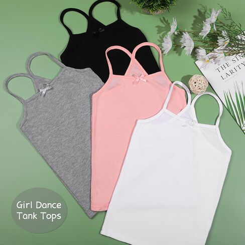 Poroka 4 قطع من قمصان الرقص للفتيات بدون أكمام وحزام السباغيتي قميص داخلي للفتيات للرقص والباليه واليوجا in Kuwait