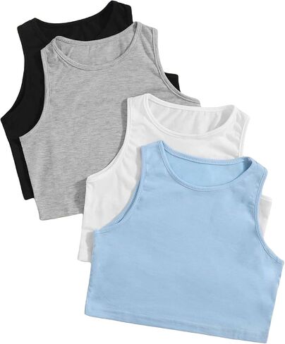 Milumia Girl's 4 Piece Casual Round Neck Sleeveless Basic Crop Tank Tops Set in Saudi Arabia