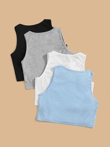 Milumia Girl's 4 Piece Casual Round Neck Sleeveless Basic Crop Tank Tops Set in Saudi Arabia