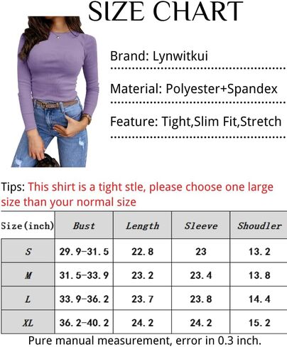 Lynwitkui Women's Long Sleeve Stretch Slim Fitted Ribbed T-Shirt Blouse Cut Out Solid Basic Tops in Kuwait