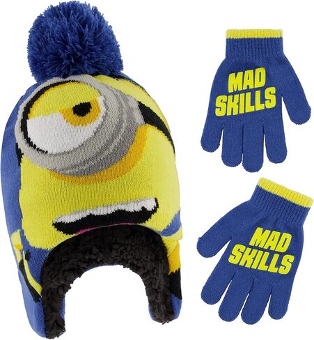 قبعة شتوية للأولاد من Universal Pictures، مجموعات قفازات ووشاح للأطفال، مينيونز للأعمار من 4 إلى 7 سنوات in Kuwait