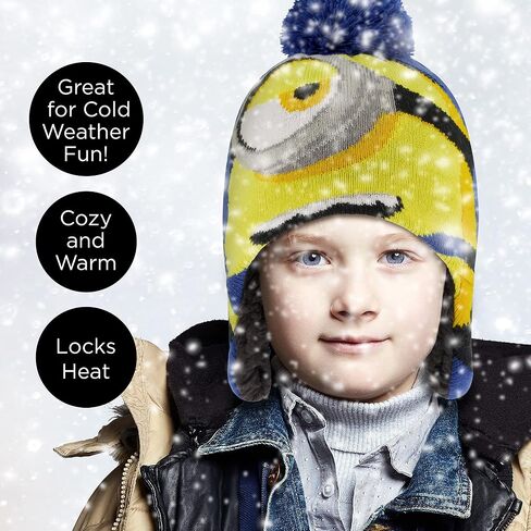 قبعة شتوية للأولاد من Universal Pictures، مجموعات قفازات ووشاح للأطفال، مينيونز للأعمار من 4 إلى 7 سنوات in Kuwait