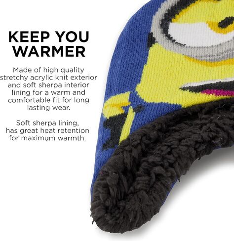 قبعة شتوية للأولاد من Universal Pictures، مجموعات قفازات ووشاح للأطفال، مينيونز للأعمار من 4 إلى 7 سنوات in Kuwait