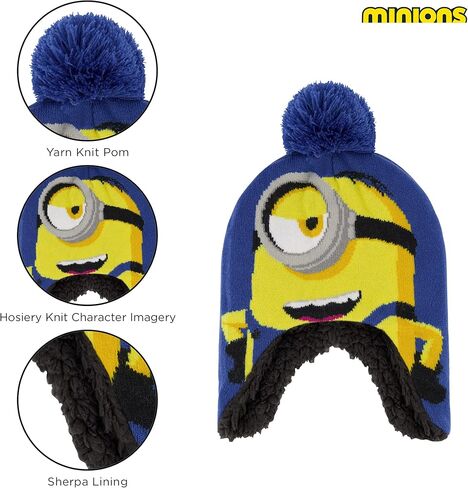 قبعة شتوية للأولاد من Universal Pictures، مجموعات قفازات ووشاح للأطفال، مينيونز للأعمار من 4 إلى 7 سنوات in Kuwait