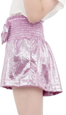 MODAFANS Girls Metallic Shorts Skirts Elastic High Waist Shiny Sparkly Sequin RaveHot Glitter Shorts with Party Headband in Kuwait