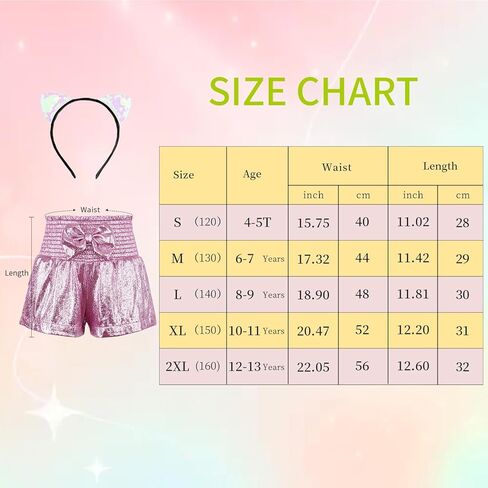 MODAFANS Girls Metallic Shorts Skirts Elastic High Waist Shiny Sparkly Sequin RaveHot Glitter Shorts with Party Headband in Kuwait
