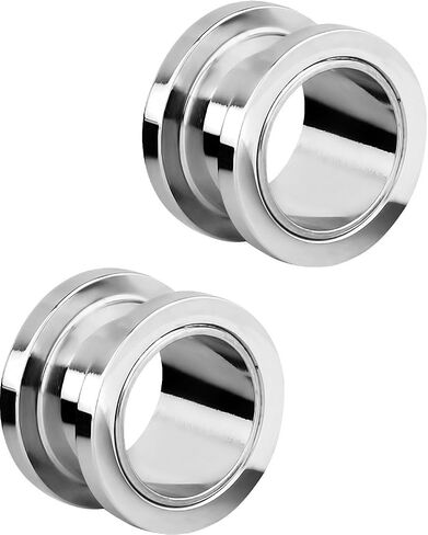 Forbidden Body Jewelry 1.2mm - 16mm Surgical Steel Ear Gauges Screw Fit Tunnels, Tunnel Plug Earrings Sold as a Pair in Kuwait