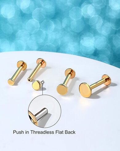 Melighting 14K الذهب الأقراط خيطي 16G الذهب الأقراط المسطحة الظهر قرص مسطح صغير بدون خيط دفع في Labret مسمار الذهب الزنمة ثقب المجوهرات للنساء محارة اللولب مسمار in Kuwait