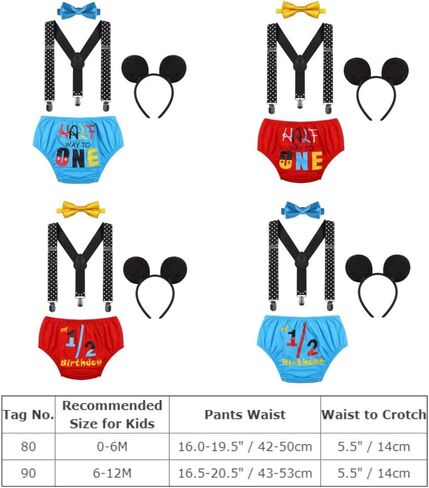 IMEKIS Baby Boys Half 1st 2nd Birthday Cake Smash Outfit Diaper Cover + Suspenders + Bowtie + Headband for Photo Props in Kuwait