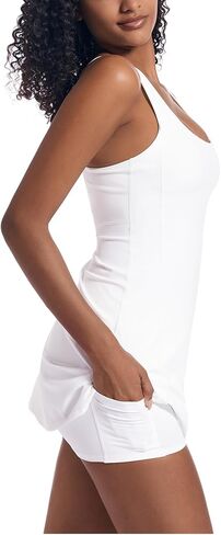 توب كلوزت فستان تنس للنساء، فستان للتمارين الرياضية مع حمالة صدر مدمجة وشورت وجيوب، فستان رياضي للتمرين والغولف in Kuwait