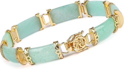 سوار من حجر اليشم من ليكيو، سوار جيد الحظ للنساء، سوار من اليشم الاخضر الطبيعي، فضة استرليني S925 مع مجوهرات من الذهب عيار 18 قيراط، اساور من اليشم للنساء، هدايا عيد الام, حجر اليشم in Kuwait