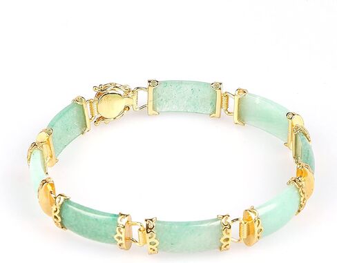 سوار من حجر اليشم من ليكيو، سوار جيد الحظ للنساء، سوار من اليشم الاخضر الطبيعي، فضة استرليني S925 مع مجوهرات من الذهب عيار 18 قيراط، اساور من اليشم للنساء، هدايا عيد الام, حجر اليشم in Kuwait