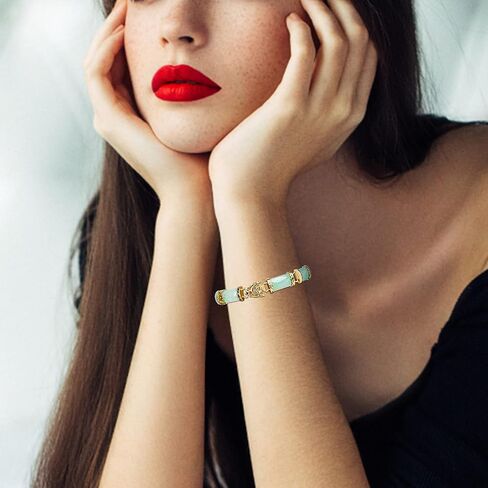 سوار من حجر اليشم من ليكيو، سوار جيد الحظ للنساء، سوار من اليشم الاخضر الطبيعي، فضة استرليني S925 مع مجوهرات من الذهب عيار 18 قيراط، اساور من اليشم للنساء، هدايا عيد الام, حجر اليشم in Kuwait