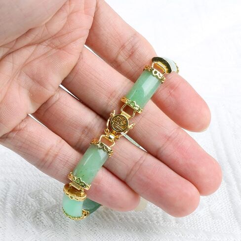 سوار من حجر اليشم من ليكيو، سوار جيد الحظ للنساء، سوار من اليشم الاخضر الطبيعي، فضة استرليني S925 مع مجوهرات من الذهب عيار 18 قيراط، اساور من اليشم للنساء، هدايا عيد الام, حجر اليشم in Kuwait