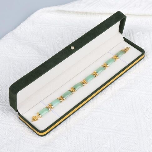 سوار من حجر اليشم من ليكيو، سوار جيد الحظ للنساء، سوار من اليشم الاخضر الطبيعي، فضة استرليني S925 مع مجوهرات من الذهب عيار 18 قيراط، اساور من اليشم للنساء، هدايا عيد الام, حجر اليشم in Kuwait