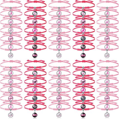 Loetere 60 Pcs Breast Cancer Awareness Bracelets Pink Ribbon Braided Bracelets Adjustable Breast Cancer Bracelets Gifts for Women Breast Cancer Survivor Gifts Support Supplies in Saudi Arabia