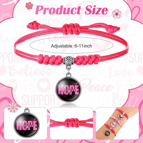 Loetere 60 Pcs Breast Cancer Awareness Bracelets Pink Ribbon Braided Bracelets Adjustable Breast Cancer Bracelets Gifts for Women Breast Cancer Survivor Gifts Support Supplies in Saudi Arabia