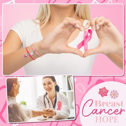 Loetere 60 Pcs Breast Cancer Awareness Bracelets Pink Ribbon Braided Bracelets Adjustable Breast Cancer Bracelets Gifts for Women Breast Cancer Survivor Gifts Support Supplies in Saudi Arabia