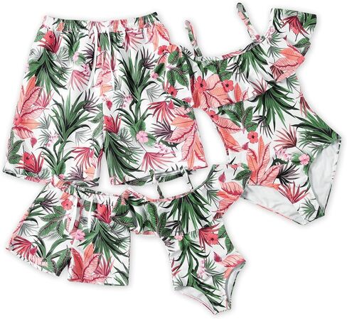 IFFEI Mommy and Me Swimsuit One Piece Palm Leaves Printed Family Matching Swimwear Boys 4-5 Years in Kuwait